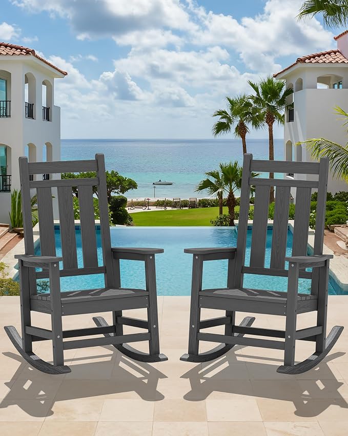 KINGYES Oversized Outdoor Rocking Chair, All-Weather Patio Rocking Chairs - Image 2