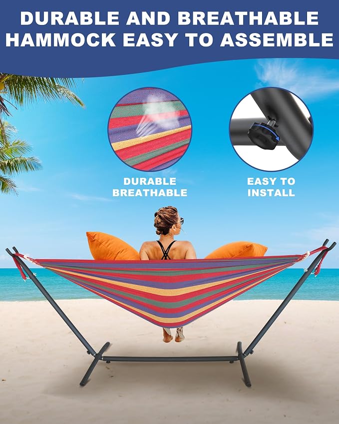 Double Hammock with Heavy-Duty Steel Stand, Easy Assembly, 600lbs Weight - Image 4