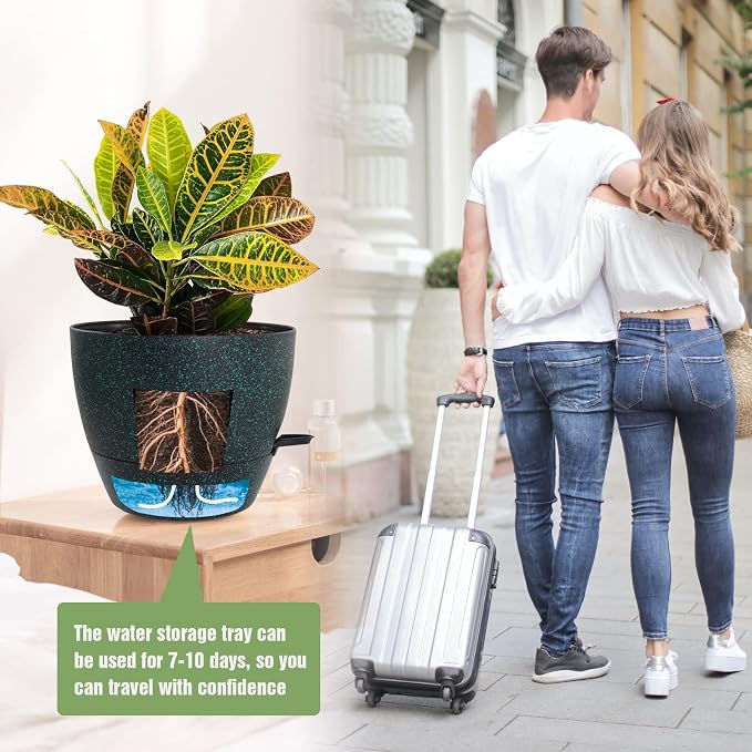 Large Self Watering Pots, 12/10/9 Plastic Planters - Image 6