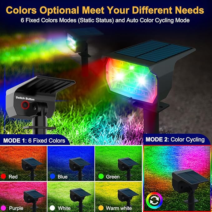 nipify 1 Pack Solar Spot Lights Outdoor Color Changing, 7 Modes Halloween RGB - Image 2