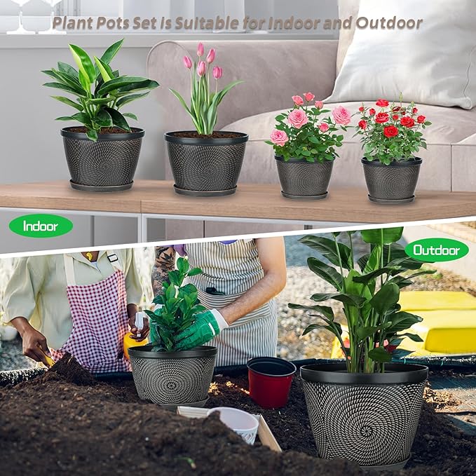 Quarut 12 Inch 4 Pack Large Plant Pots, Plastic Flower Pot - Image 6