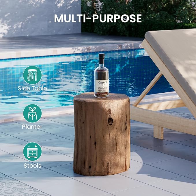 SUNBURY Outdoor Side Table Set of 2, Tree Stump Side Table Light Oak Colored - Image 4