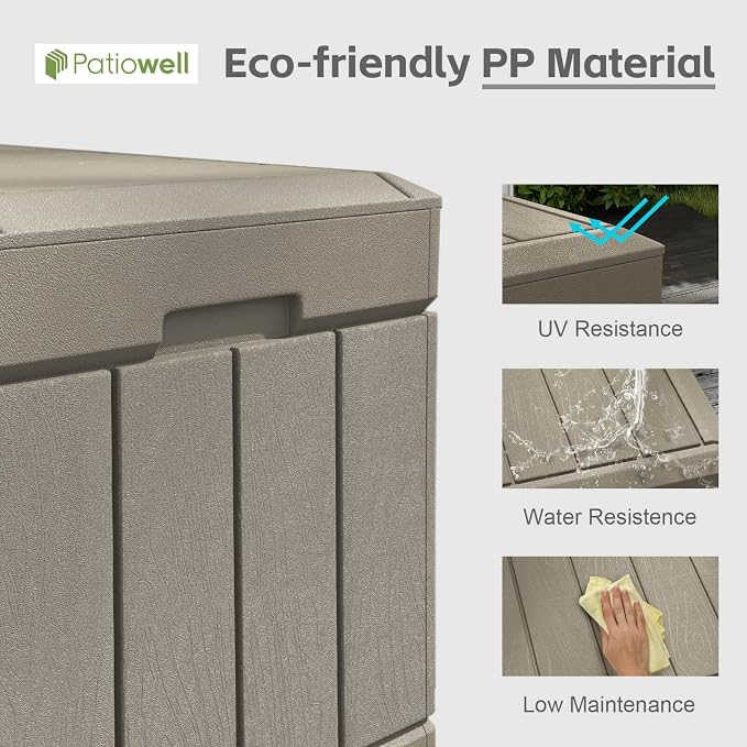 Patiowell 82 Gallon Resin Deck Box, Waterproof Large Wood Look Storage Box - Image 3