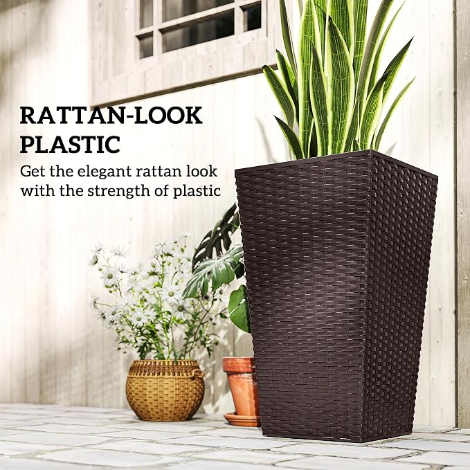 Outsunny Tall Planters for Outdoor Plants Set of 3, 24 in Taper Planters - Image 6
