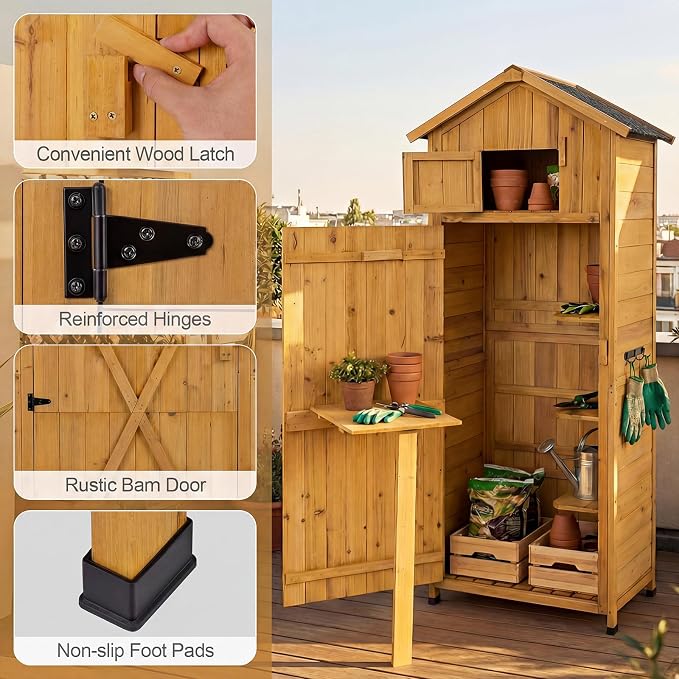 Goplus All-in-One Storage Shed, Vertical Utility Tool Organizer w/Shelves & - Image 3