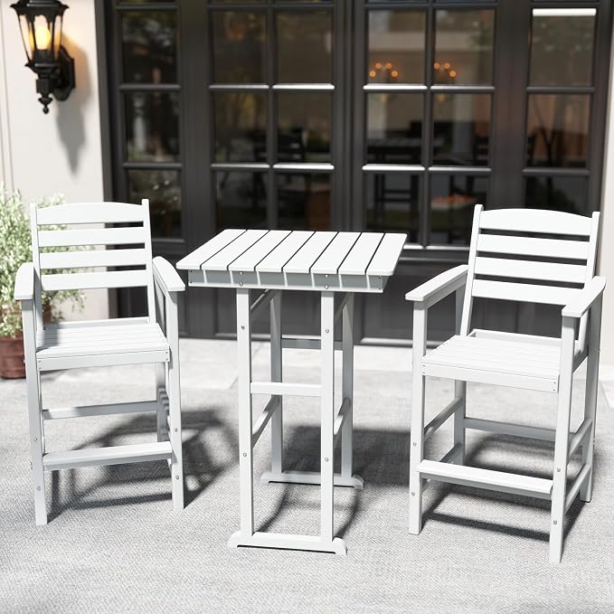 3-Piece Adirondack Bar Table and Chair Set, HDPE All-Weather Bar Height Chairs - Image 6