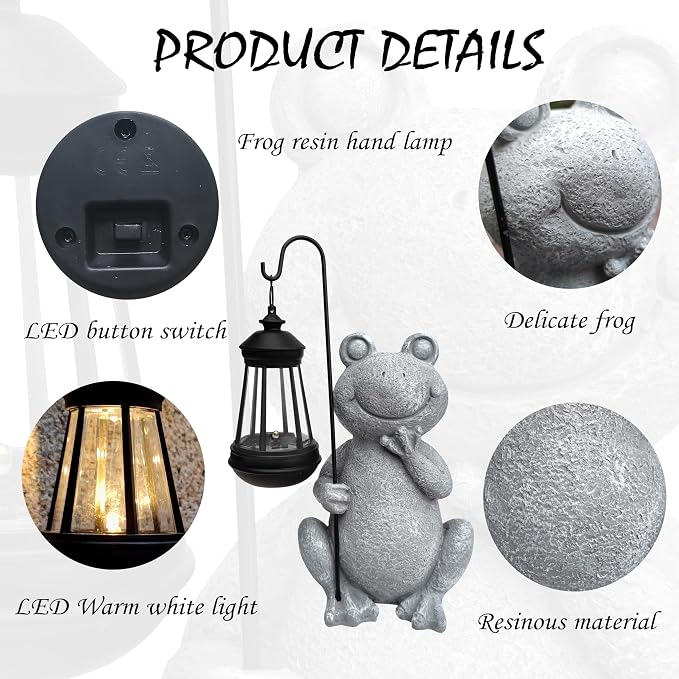 Frog Solar Garden Statues, Resin Frog Figurine Decorations - Image 7