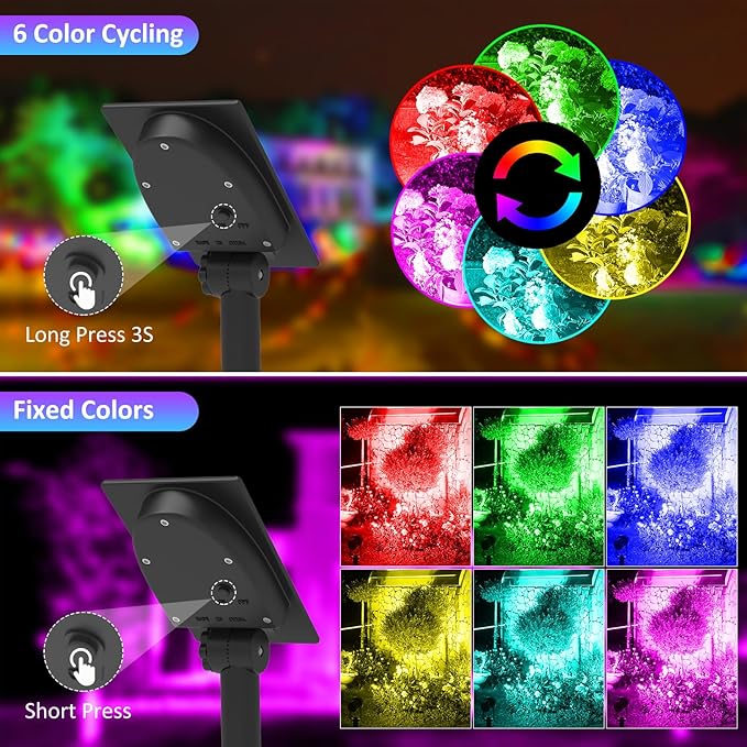 T-SUNUS RGB Solar Landscape Spotlights Christmas, Color Changing Spot Lights - Image 2