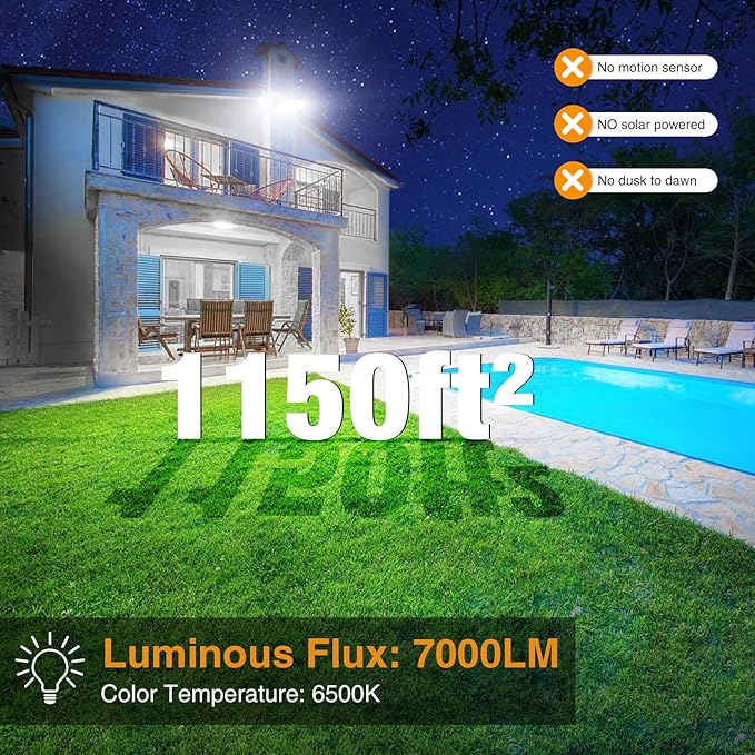 Onforu 2 Pack 75W Flood Lights Outdoor, 7000LM LED Floodlights Switch Controlled - Image 3