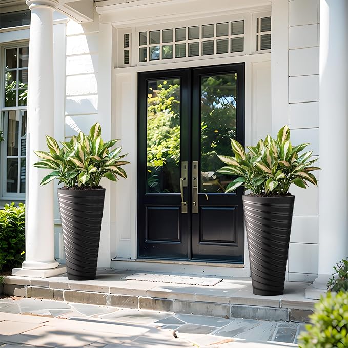 Kante 29 Inch Tall Planter Set of 2, Round Spiral Textured Flower Pots - Image 4