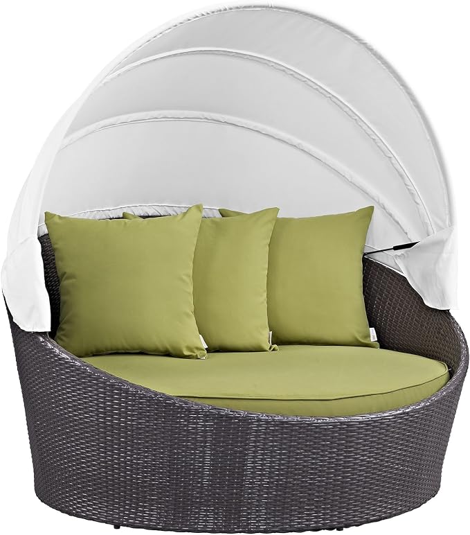 Modway Convene Wicker Rattan Outdoor Patio Retractable Canopy Round Poolside - Image 4