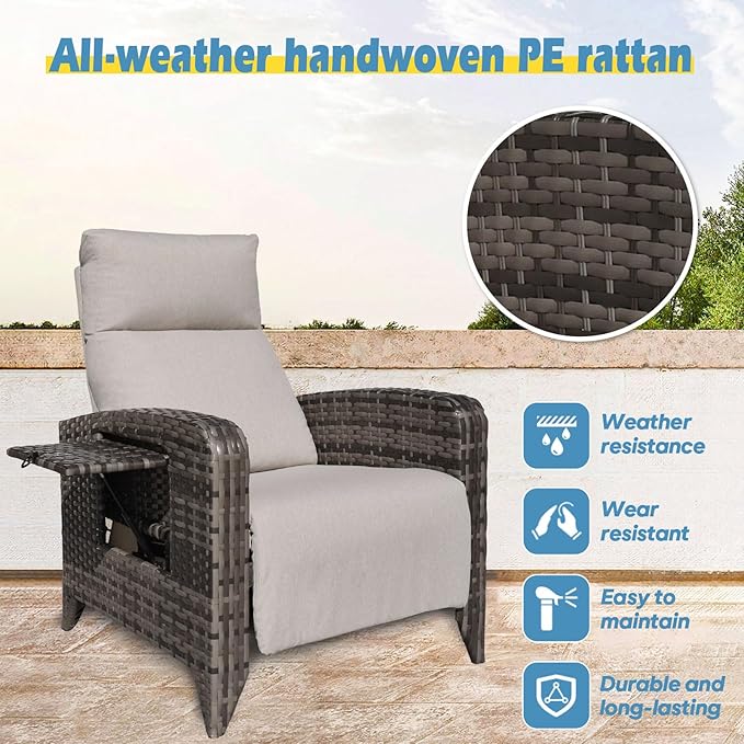 Outdoor Recliner Chairs Set of 2 Reclining Patio Chairs - Image 5