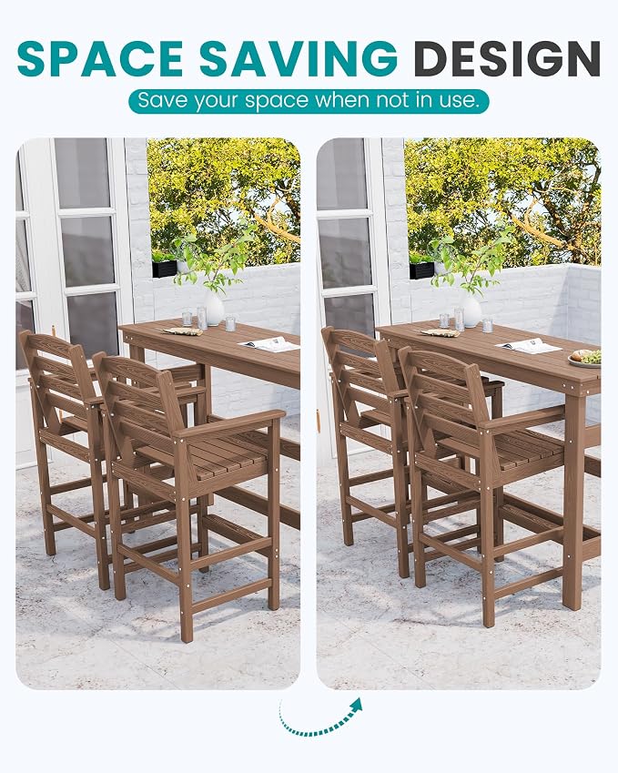 SERWALL Outdoor Bar Table and Chairs Set, Adirondack Bar Chairs Set of 2 and - Image 4