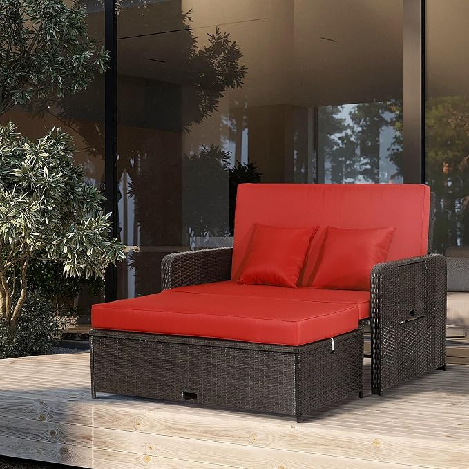LDAILY Moccha Outdoor Daybed, Wicker Loveseat Sofa Set - Image 2