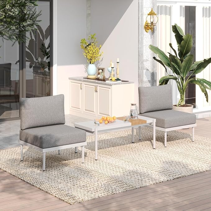 Sundale Outdoor 3 Pieces Patio Furniture Set, Metal Outdoor Sectional Sofa by SundaleOutdoor