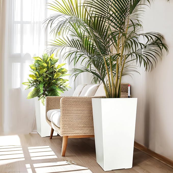 Garvee 22.5" Tall Planters Set of 2, Outdoor＆Indoor Black Planter Pots - Image 3