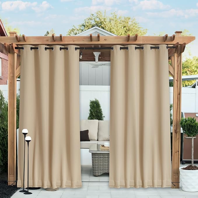 NICETOWN 2 Panels Biscotti Beige Privacy Outdoor Curtains by NICETOWN
