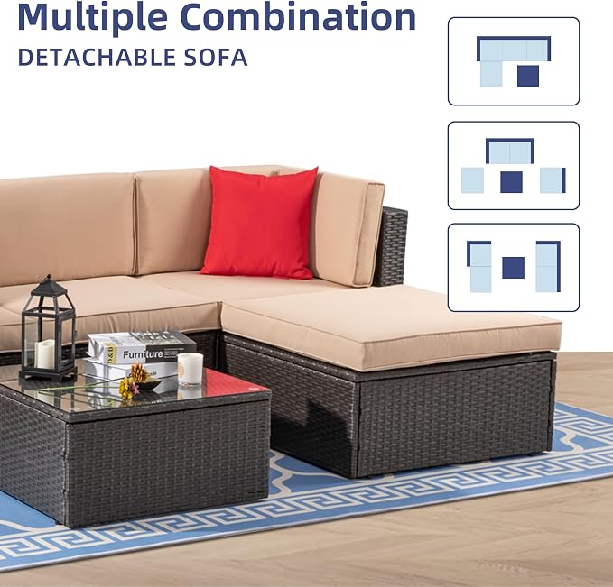 Vongrasig 5 Piece Patio Furniture Sets, All-Weather PE Rattan Wicker Outdoor - Image 4
