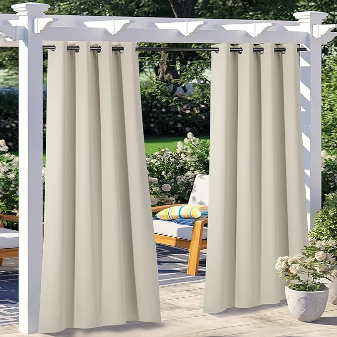 NICETOWN 2 Panels Outdoor Patio Curtains Waterproof, Stainless Steel Grommet by NICETOWN