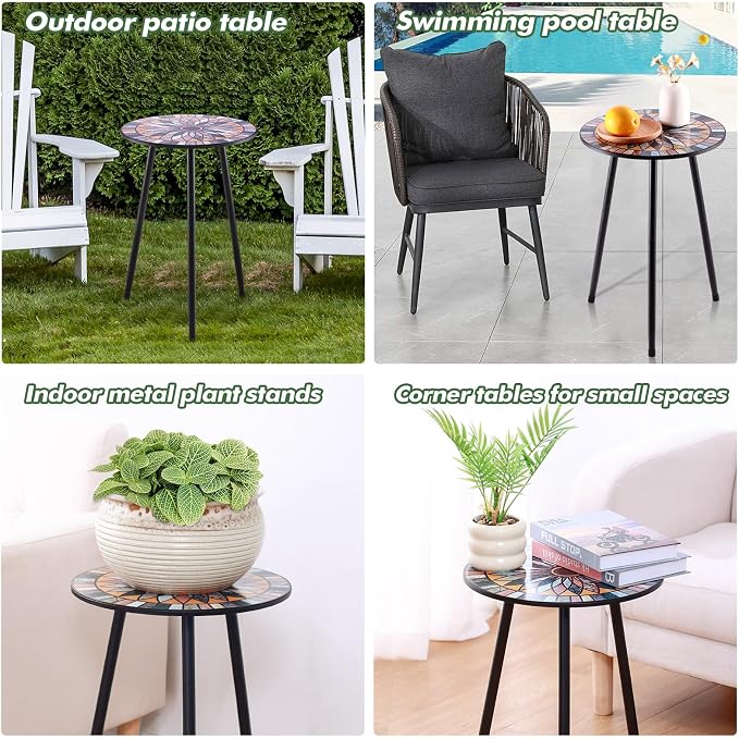 Party Zealot Metal Mosaic Round Side Tables Set of Two 13.4" Small Outdoor - Image 6