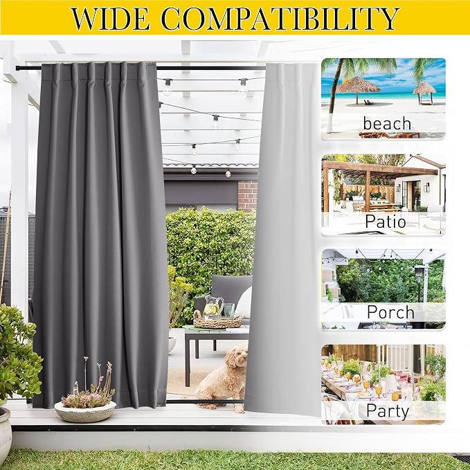 NICETOWN 2 Panels Grey Outdoor Curtains Waterproof Extra Long - Image 7