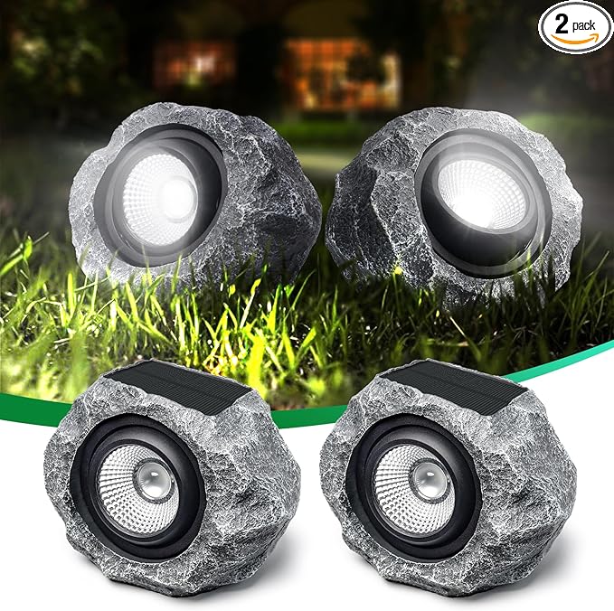 2 Pack Solar Rock Lights Outdoor, Angle Adjustable Solar Lights Outdoor by DGSCAK