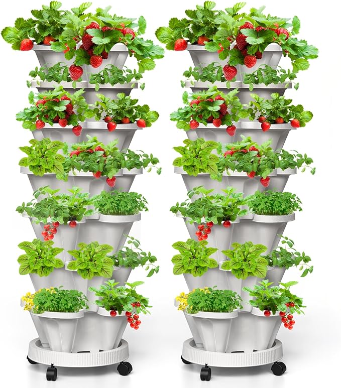 7 Tiered Strawberry Vertical Planter 2 Pack, Stackable Tower Garden Planter by Tectsia