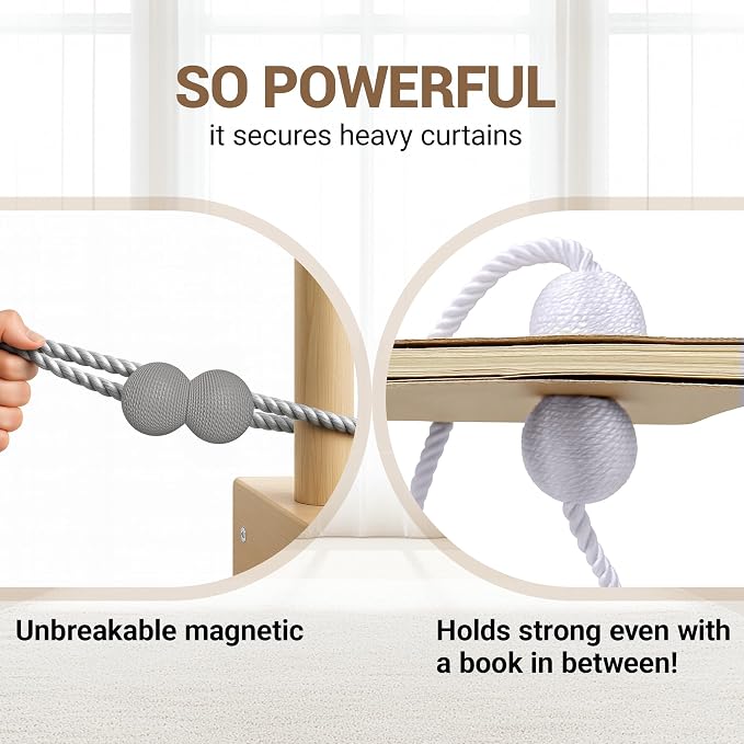 Hion Magnetic Curtain Tiebacks Grey 4 Pack, Curtain Tiebacks Buckles Holdbacks - Image 5