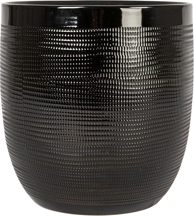 Creative Co-Op Embossed Textured Stoneware Planter, Matte Black - Image 4