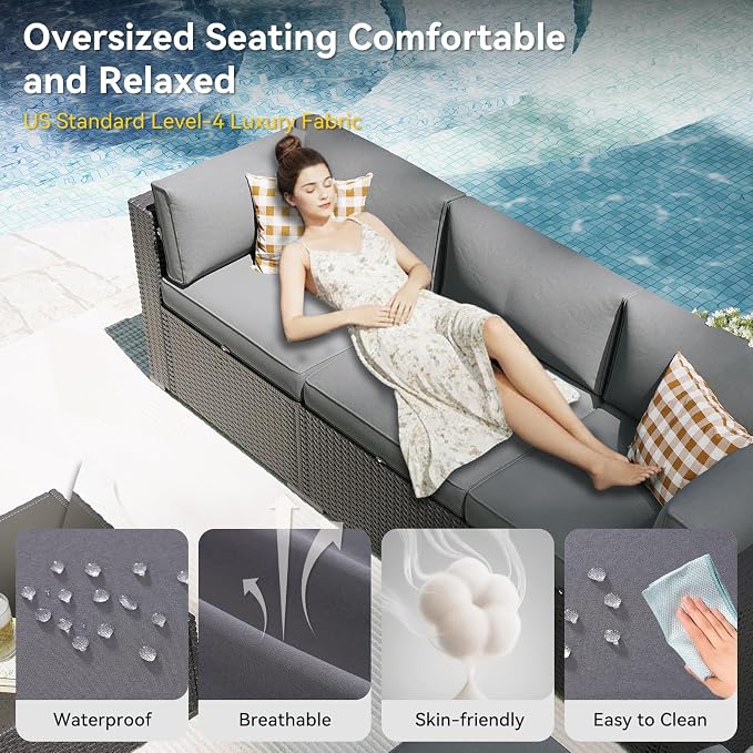 Aoxun Patio Furniture Set, 7 Piece Outdoor Sectional Sofas - Image 2