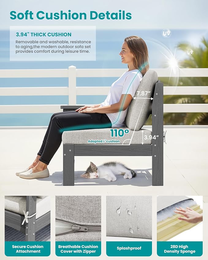 SERWALL 3 Pieces Patio Sofas, All-Weather Outdoor Couch Sectional Set, Patio - Image 5