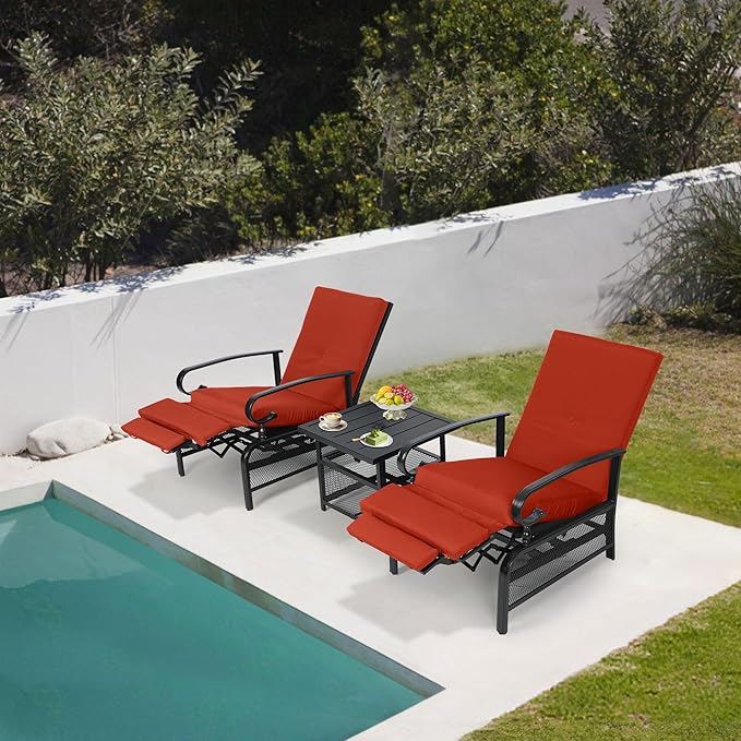 Oakcloud Adjustable Outdoor Lounge Chair Metal Patio Relaxing Recliner Chair Set - Image 6