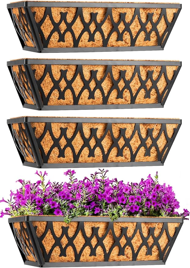 4 Pack 16 Inch Window Boxes Planters Railing Planter Box by KarlliuHOMEGARDEN