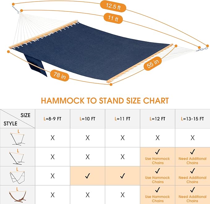 Lazy Daze Hammocks 11 FT Double Outside Hammock Quick Dry Olefin Fabric Hammock - Image 6