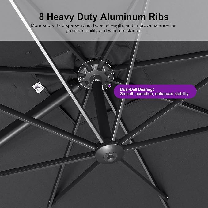 PURPLE LEAF Patio Umbrella 9' X 9' Rectangle Cantilever Umbrella Large Aluminum - Image 4