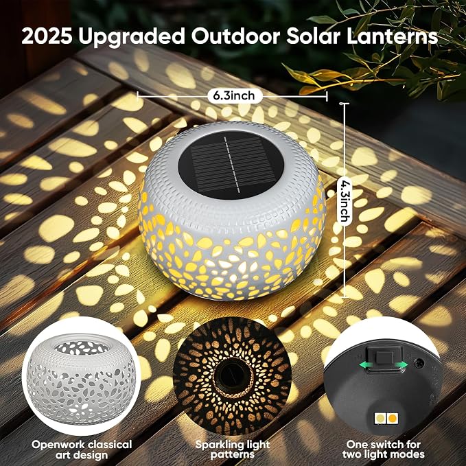 Solar Lanterns Outdoor Waterproof: 4 Pack White Hollow Out Metal Solar Lights - Image 4