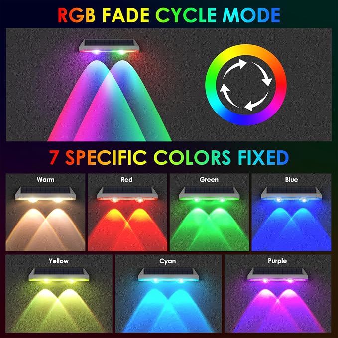 2 Pack Solar Fence Lights Outdoor, 2PK Solar Outdoor Light Warm White & RGB - Image 2