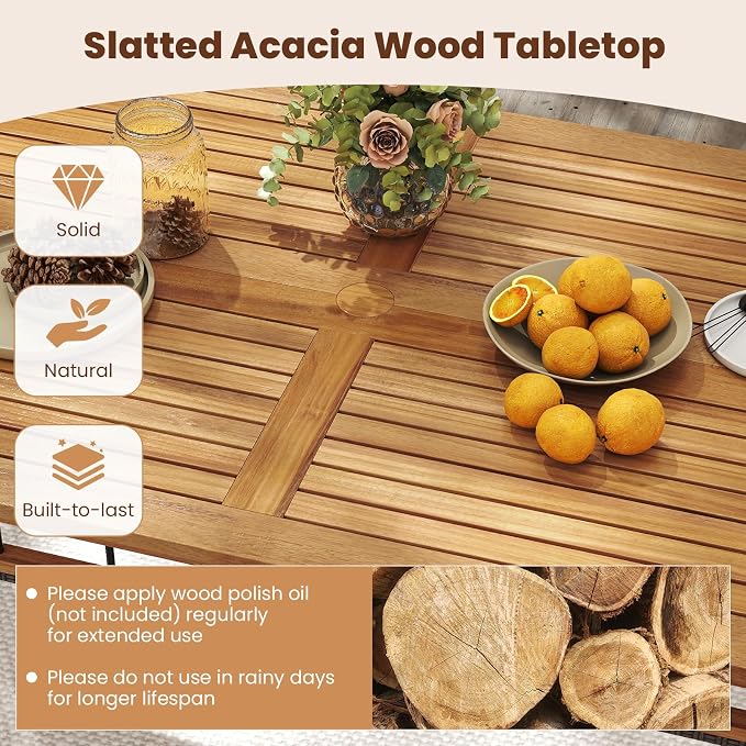Tangkula 6 Pieces Patio Dining Table Set, Outdoor Rectangular Acacia Wood Table - Image 7