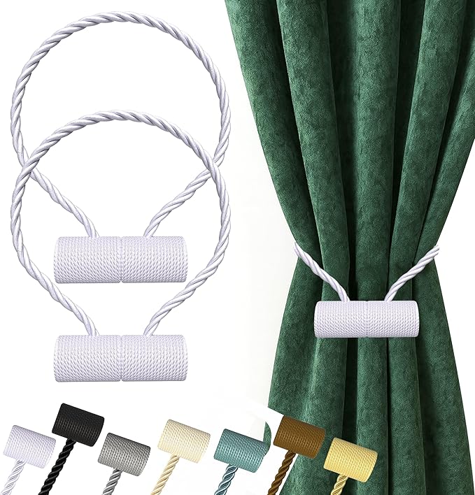 Hion Magnetic Curtain Tiebacks White 2pcs, Curtain Tiebacks Buckles Holdbacks by Hion