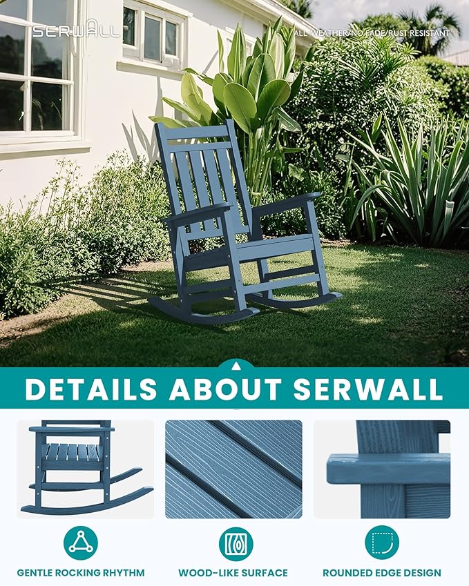 SERWALL Oversized Outdoor Rocking Chair Set of 2, HDPE Rocker - Image 4