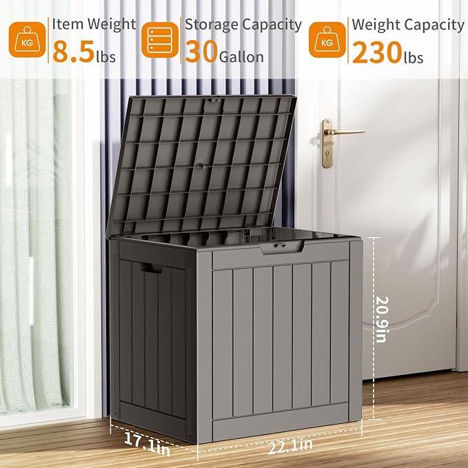 30 Gallon Waterproof Outdoor Storage Box, Resin Deck Box, Lockable Outside - Image 2