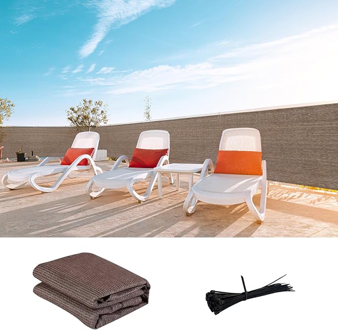 LOVE STORY Custom Size 2'6''x14' Brown Balcony Privacy Screen, UV Block Privacy by LOVESTORY