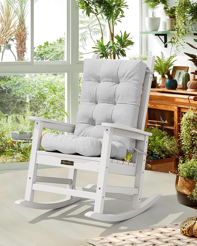 SERWALL HDPE Outdoor Rocking Chair Cushion Set of 2, Memory Foam Cushion Gray - Image 2