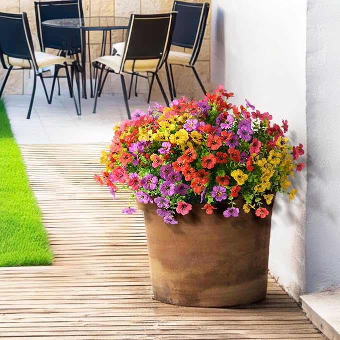 Artificial Flowers Faux Plants Outdoor Fake Flowers Spring Decor, 12 Bundles - Image 5