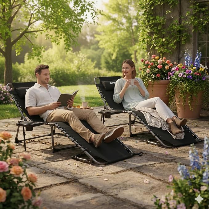 FUNDANGO Chaise Lounge Chair Outdoor, 5-Position Folding Tanning Chair - Image 2