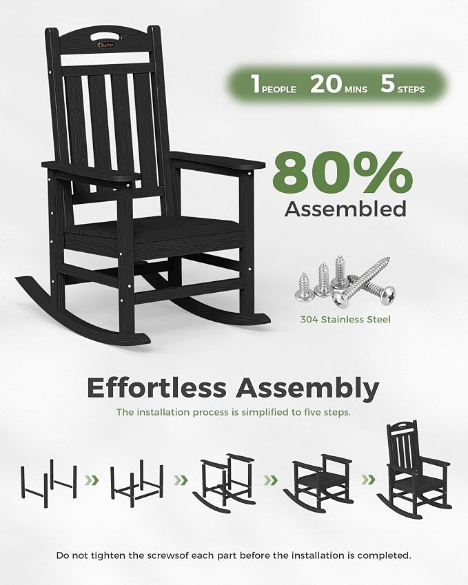 Oversized Outdoor Rocking Chairs Set of 4, High Back Porch Rocker Chair - Image 9