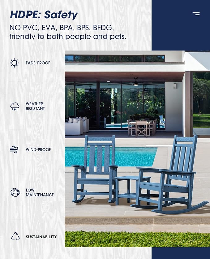 KINGYES Oversized Outdoor Rocking Chair Set of 2, All-Weather Patio Rocking - Image 7