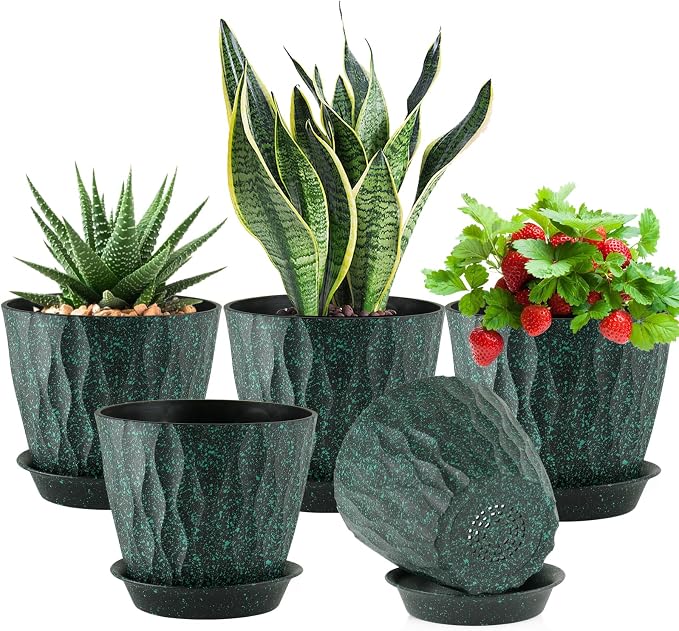 7 inch Plant Pots for Indoor Outdoor Plants, 5 Pack Thick Flower Pots by Meowell