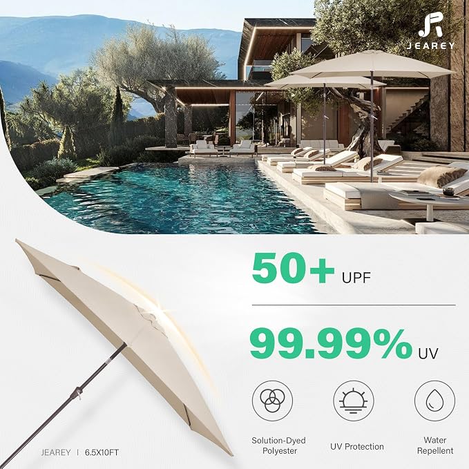 JEAREY 6.5x10 ft Rectangular Patio Umbrellas Rectangle Outdoor Umbrella - Image 5