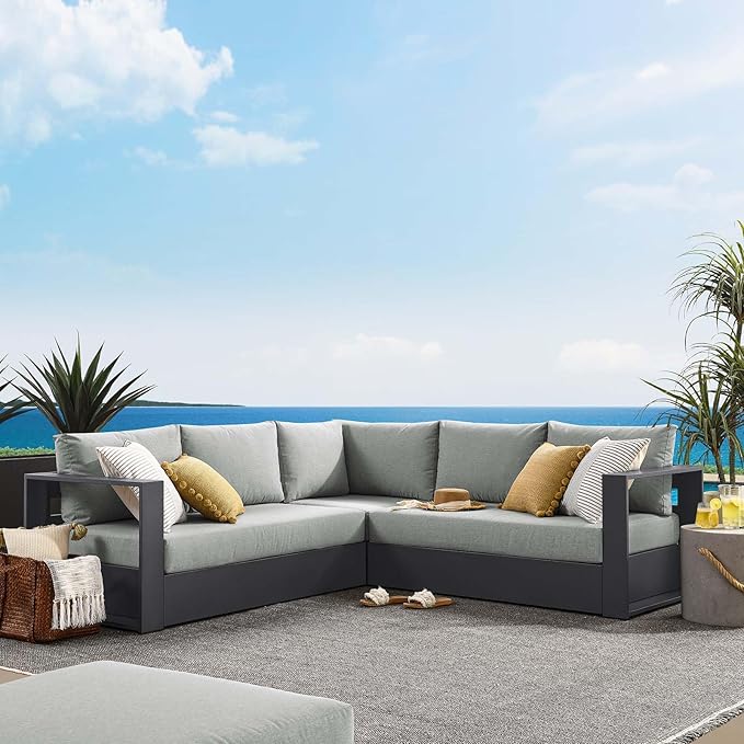 Modway Tahoe Aluminum 3-Piece Outdoor Patio Furniture Gray, Modular Sectional by Modway